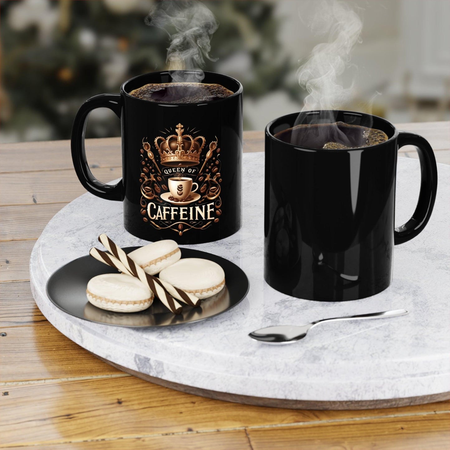 Queen of Caffeine - Black Coffee Mug, 11oz - Creatively Designed Shop