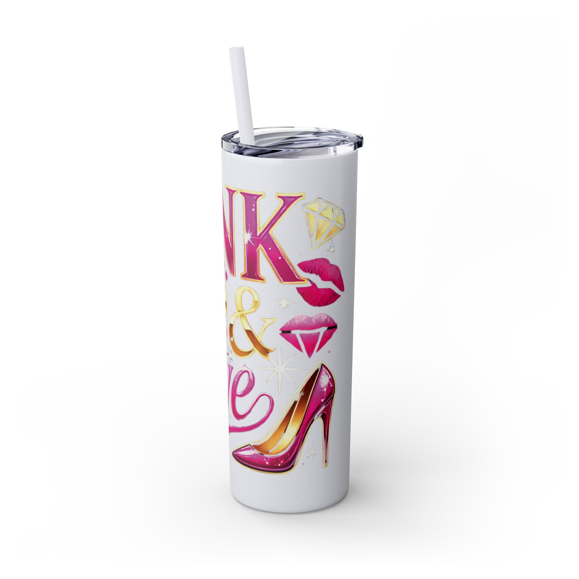 Pink, Sip & Love - Skinny Tumbler with Straw, 20oz - Creatively Designed Shop
