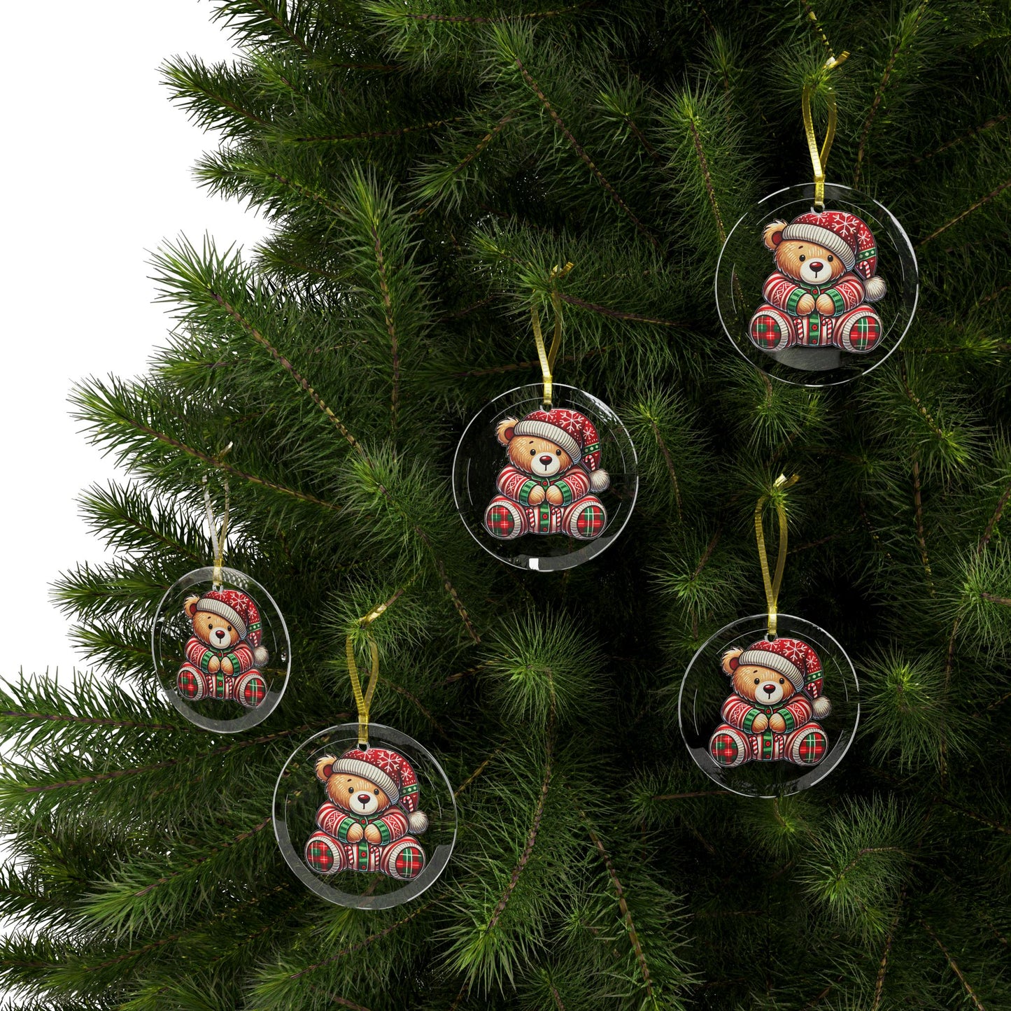 Teddy Bear in Pajamas - Glass Ornaments