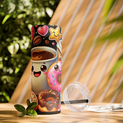 Coffee & Donuts - Skinny Tumbler with Straw, 20oz - Creatively Designed Shop