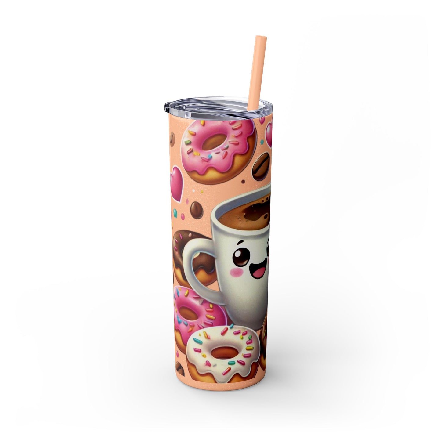 Coffee & Donuts - Skinny Tumbler with Straw, 20oz