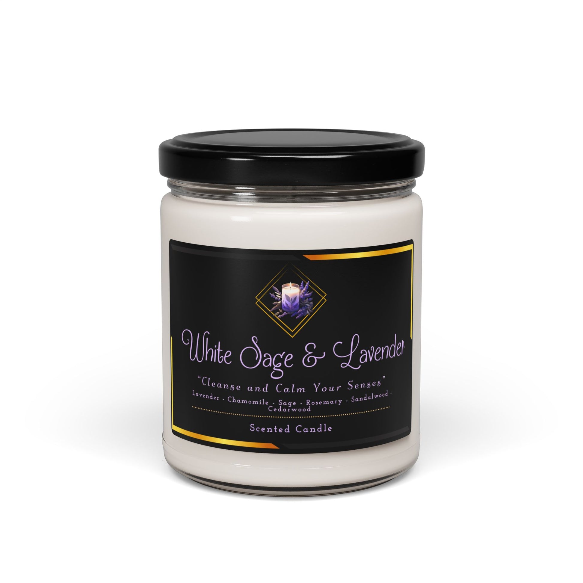 White Sage & Lavender - Scented Soy Candle, 9oz - Creatively Designed Shop