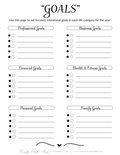 Life Planner – Goals Sheet (Printable PDF) - B&W