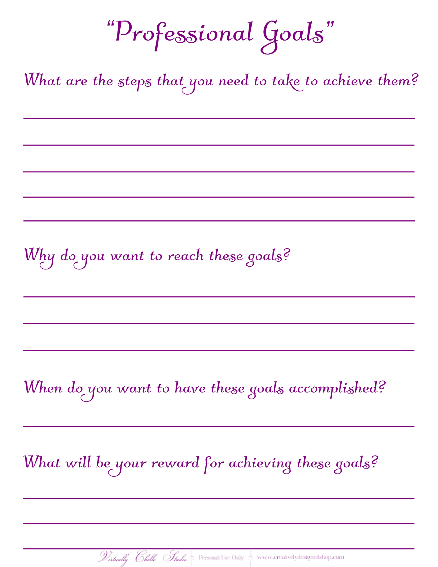 Life Planner - Professional Goals Sheet (Printable PDF) - Color