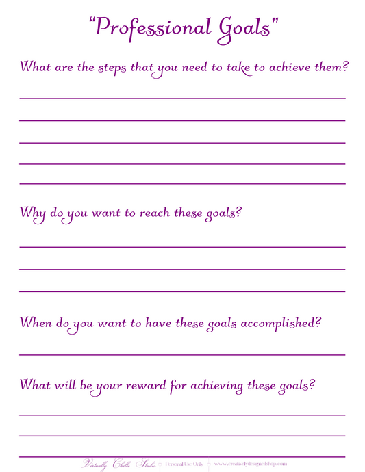 Life Planner - Professional Goals Sheet (Printable PDF) - Color