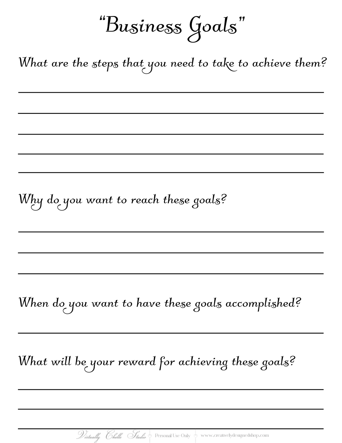 Life Planner - Business Goals Sheet (Printable PDF) - B&W