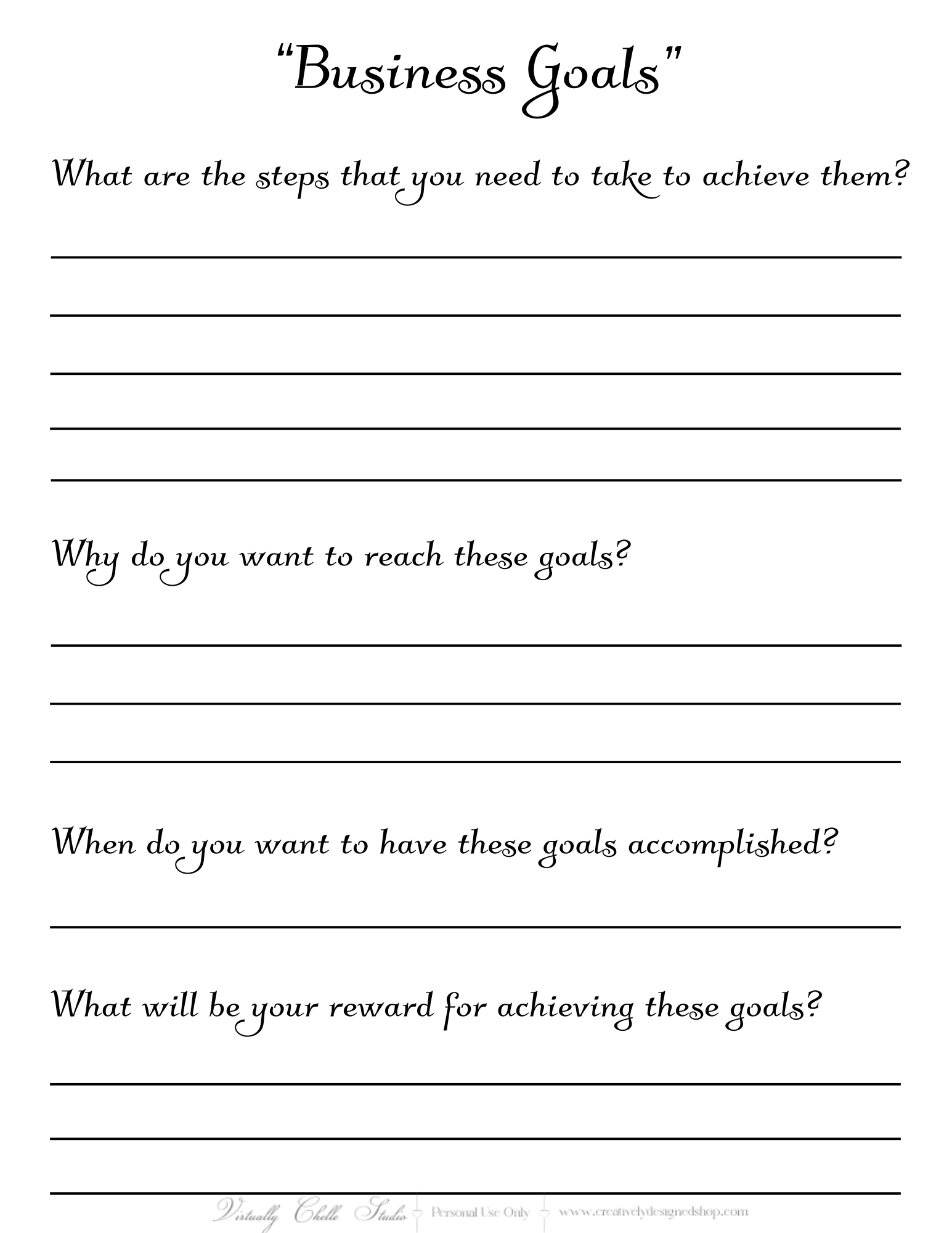 Life Planner - Business Goals Sheet (Printable PDF) - B&W