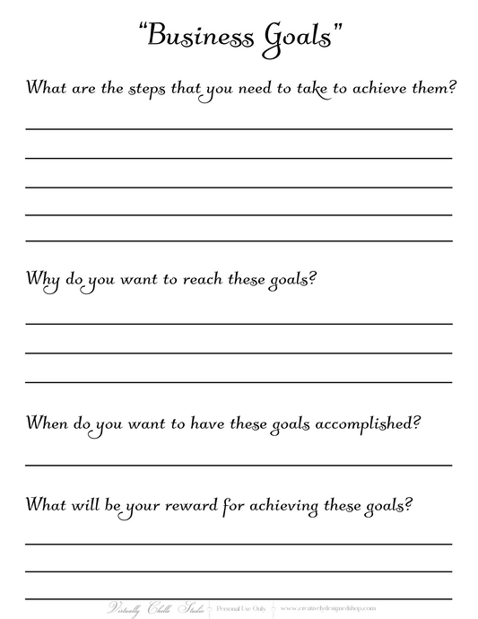 Life Planner - Business Goals Sheet (Printable PDF) - B&W