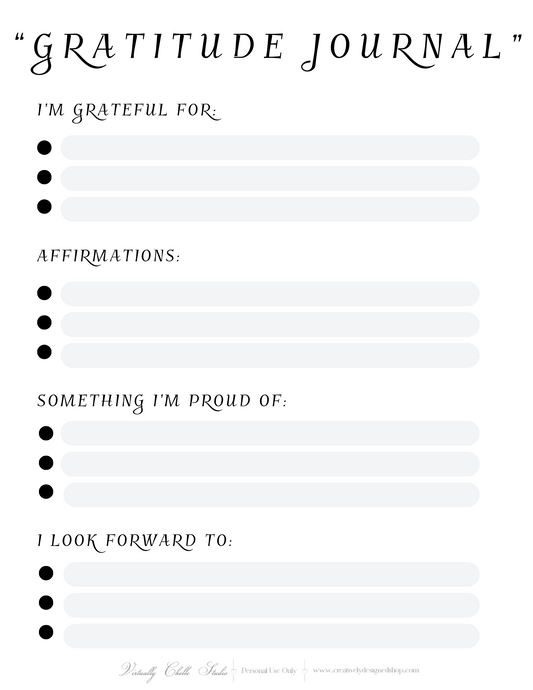 Life Planner - Gratitude Journal Page (Printable PDF) - B&W