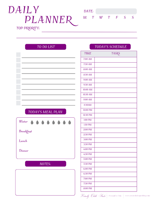 Life Planner - Daily Planner Page (Printable PDF) - Color