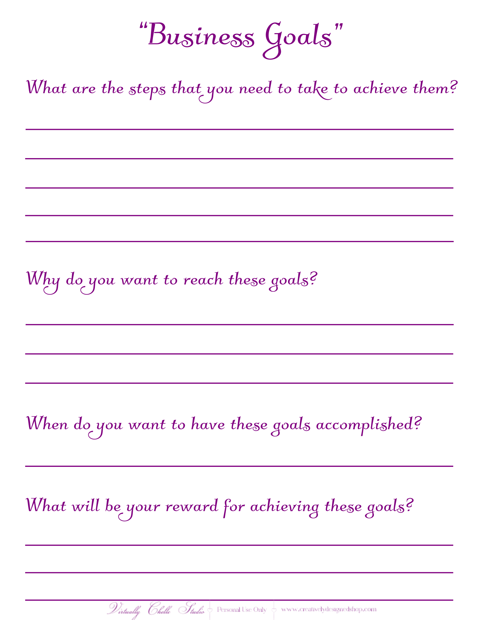 Life Planner - Business Goals Sheet (Printable PDF) - Color