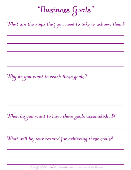 Life Planner - Business Goals Sheet (Printable PDF) - Color