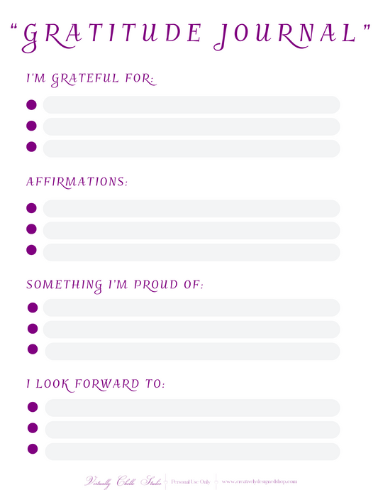 Life Planner - Gratitude Journal Page (Printable PDF) - Color