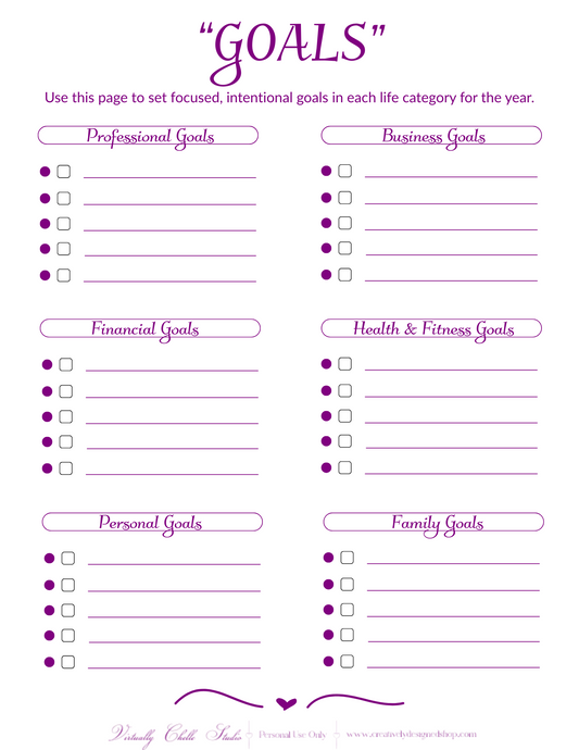 Life Planner - Goals Sheet (Printable PDF) - Color